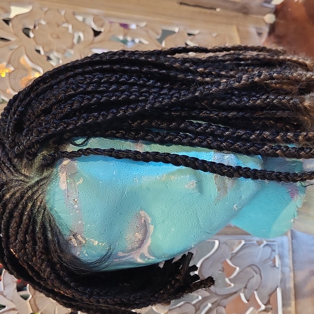 Wig, BRAIDED Black With Hints Of Blonde - Picture 7 of 9